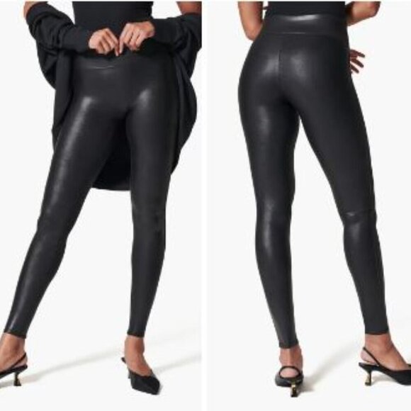 Spanx Stretch Faux Leather Skinny Mid Rise Fitted Slim Leggings Black Size Large - Picture 9 of 9